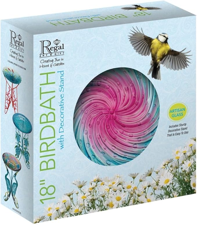 Regal Art & Gift 25" Bird Bath with Decorative Stand - Durable Glass Bowl with Heavy-Duty Metal Stand, Easy to Fill, Ideal for Patio, Porch & Garden Décor - Butterfly