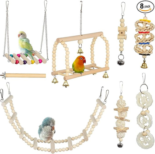 Bird Parrot Swing Toys Chewing Standing Hanging Perch Hammock Climbing Ladder for Cockatiel Parakeet