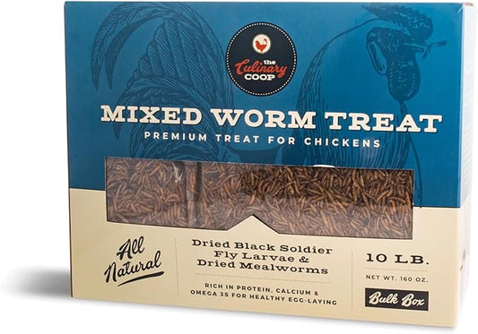 Fluker's Culinary Coop Bulk Dried Mealworms & Soldierworms, Premium Organic Dried Worm Mix for Chickens-High Protein & Omega 3 Chicken Feed for Wild Birds & Chicken Treats for Laying Hens, 10lbs