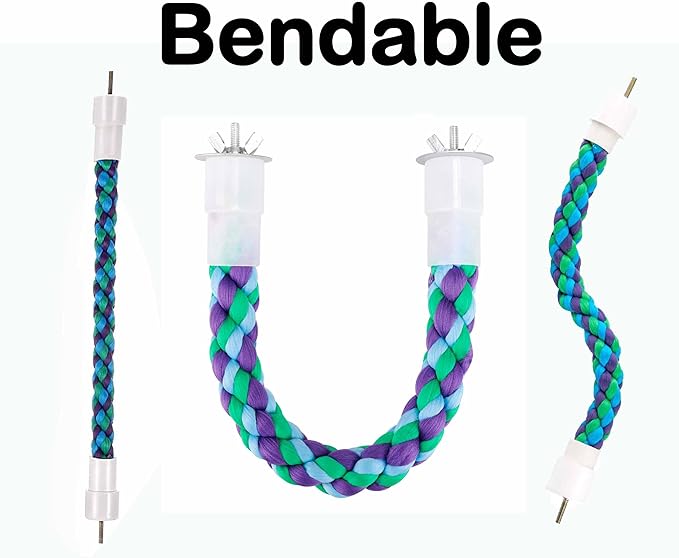 2Pcs 11.8’’Bird Rope Perches,Bendable Climbing Standing Chew Cage Toys Unique&Simulate Natural Color Bungee Toys for Small to Regular Size Birds