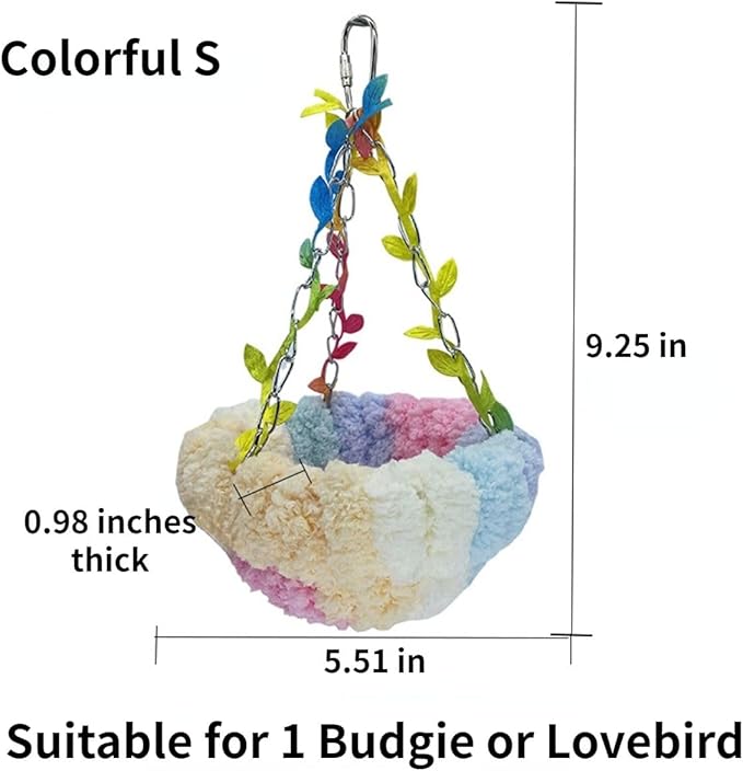 Bird Hammock Winter Warm Parrot Nest Bed Plush Snuggle Pet Cave Hammock Toy Parrot Cage Accessories (Colorful,S)