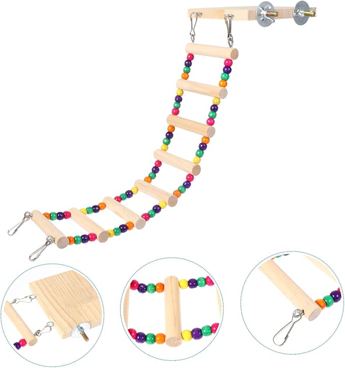 1Pc Wooden Parrot Ladder Toy with Beads Bird Standing Toy for Parrots Conures and Biting and Climbing Accessory for Parrot Cages
