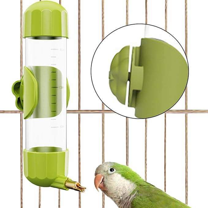 Gralara Bird Water Dispenser Parrot Waterer Cage Accessory Automatic Drinking Device Drinking Bottle for Small Pet Conures Parakeet, Green