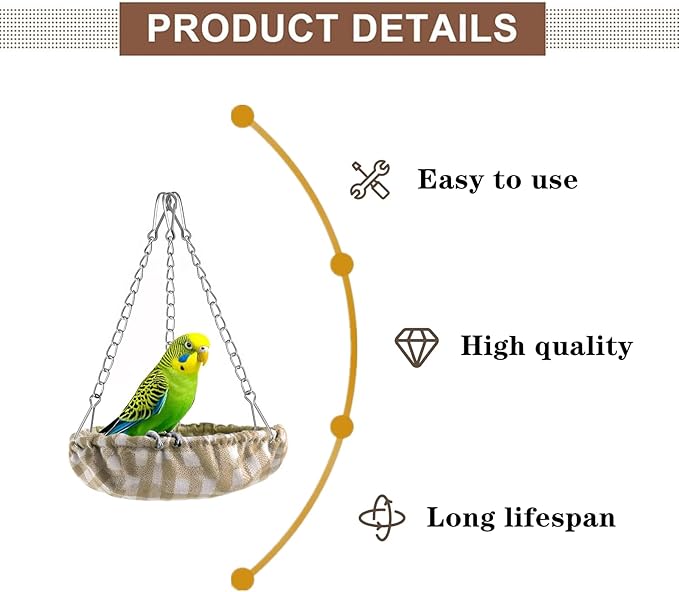 VrotQyn1 Pcs Khaki Waterproof Bird Hammock Bed for Cage, Sturdy Non-Collapsible Bottom Hanging Swing Nest, Small Parrot Sleeping Hut for Conures, Budgies, Parakeets, Canaries & Finches