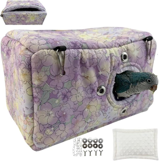 Large Winter Warm Bird Nest House, Zipper Design On the Back for Easy Cleaning, Bird Bed for Cage, Parrot Nest Snuggle Shed Hut, Easy to Install for Quakers Lovebirds Conures Budgies (Purple,Medium)
