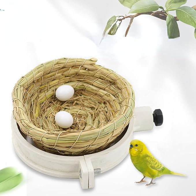 Bird Breeding Nest Bed for Parakeet Cockatiel Canary Lovebird and Small Parrot Cage Hatching Nesting Box (Straw)