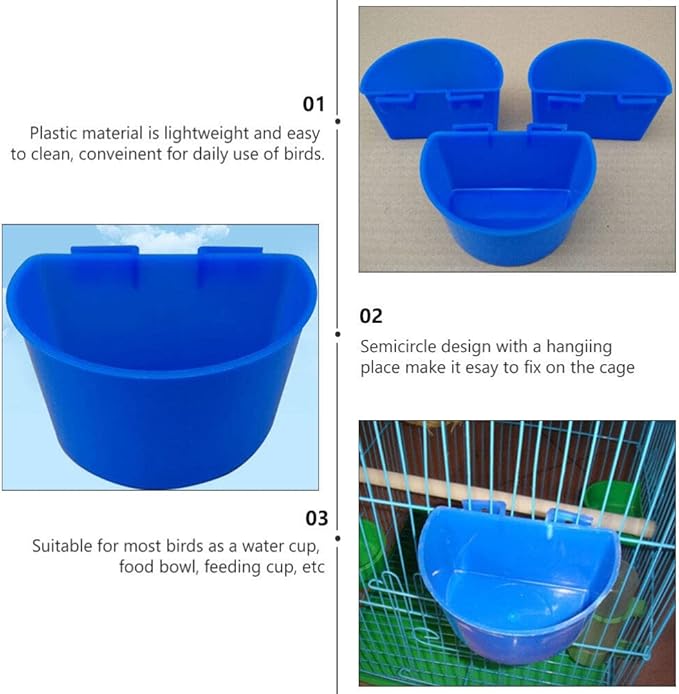 POPETPOP 10pcs Semicircle Plastic Birds Feeder Bowl for Pigeons Parrots Birds Water and Food Feeding Cups Easy to Install