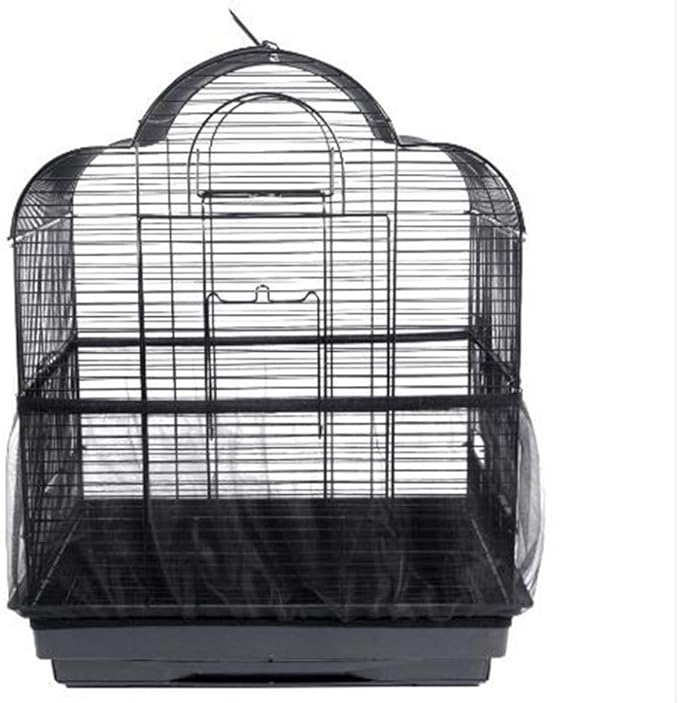 Universal Bird Cage Seed Catcher Seeds Guard Parrot Mesh Net Cover Stretchy Shell Skirt Traps Cage Basket Soft Airy Parrot Cage Skirt (M,Black)