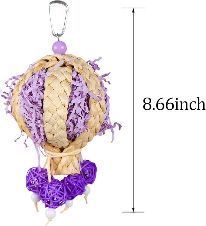 Bird Toys Foraging Shredder Hanging Toys Rope Perch with Bell Parakeet Toy Parrot Swing Climbing Standing Toys Bird Cage Accessories for Conure Cockatiel Budgies Lovebird, Purple, 1pack