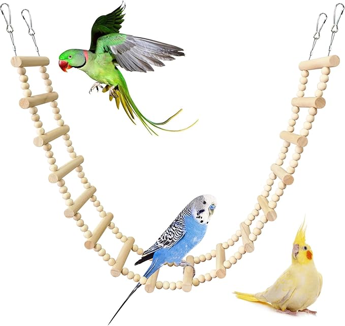 BNOSDM Long Bird Ladder Bridge 39.4 in Wooden Parakeet Climbing & Swing Toys Bird Cage Accessories for Budgies, Cockatiels, Conures, Lovebirds, Canaries (16-Steps)
