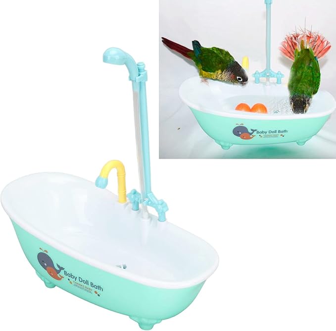 Zerone Bird Bath with Faucet Multifunctional Shower Bird Parakeets Bathtub Multifunctional Bird Bath for Cage Cute Electric Parakeets Automatic Bathtub with Faucet for Bird Shower