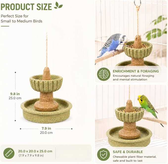 Bird Double-Layer Slow Feeder Toy, Hanging Bird Foraging Toy & Chew Toy, Wishing Well Bird Feeder Toy for Parakeets Budgies Cockatiels Conures Lovebirds, Small to Medium Birds, 7.9 x 7.9 x 9.8 in