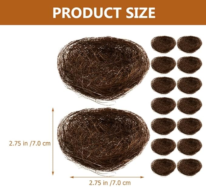 16-Pack Mini Bird Nest Decorations 2.75X2.75X1.96In Faux Bird Nests for Garden Easter Ornaments Photography Props Party Decor and Birdcage Accessories