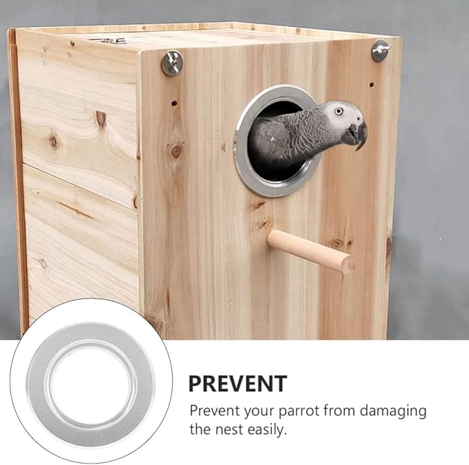 ULTECHNOVO Bird Cage Parakeet Cage Bird Accessories, Parakeet Box Nesting House Parrot Wooden Hole Metal Ring Birds Box - bite Ring