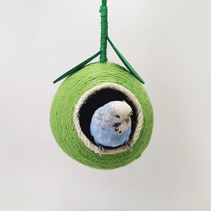 Nest for Birds Bird Nest House Natural Coconut Shell Simulation Birdhouse Grass Bird Hut Parakeet Nesting Box (Green)