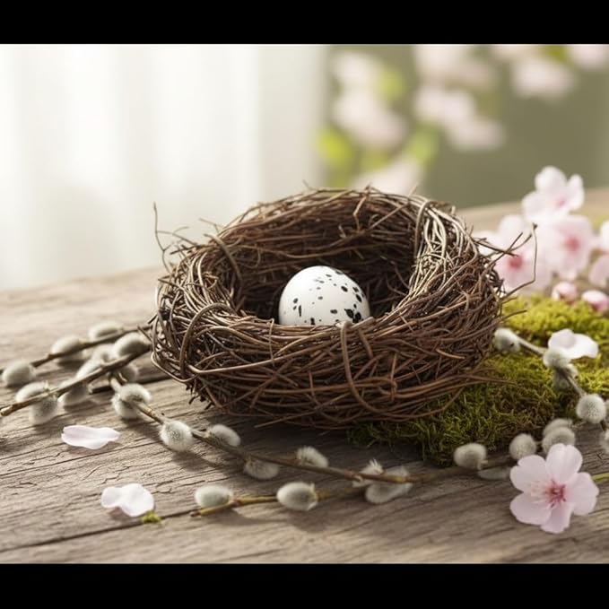 Artificial Bird Nest, Bird Nest with Artificial Bird Eggs, Bird Nest for Cage,Country Style Simulation Twig Bird Nest for Handmade Easter Rattan Nest Easter Supplies Nests Birdcage Accessories