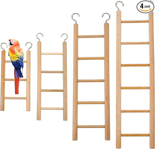 4 Pcs Wooden Bird Ladder, Bird Ladder for Cage, Birds Toys for Parakeets Parrots Lovebirds Cockatoo Birdie Basics Climbing Supplies(3&4&5&6 Step)
