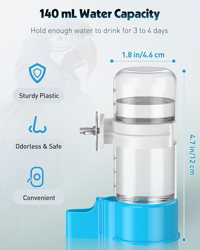 Pawfly Bird Water Dispenser, Automatic Water Feeder, Plastic Bird Cage Dispenser, Blue Parrot Waterer for Parakeet Cockatiel Budgie Lovebirds (Not Fit for Food Feeding)
