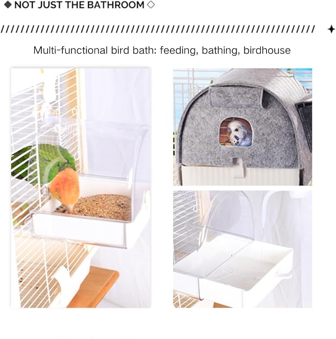 Bird Bath Cage, Cleaning Pet Supplies Cockatiel Bird Clear Bathtub with Bottom Drawer for Little Bird Parrots Spacious Parakeets Portable Shower for Most Birdcage