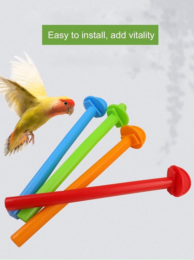 4 Pack Perch Cage Clip On Plastic Parrot Stand for Parakeet Manor Travel Wire Cages Finch Canary Budgie Parrotlets Cockatiels Conure Lovebird Small Birds
