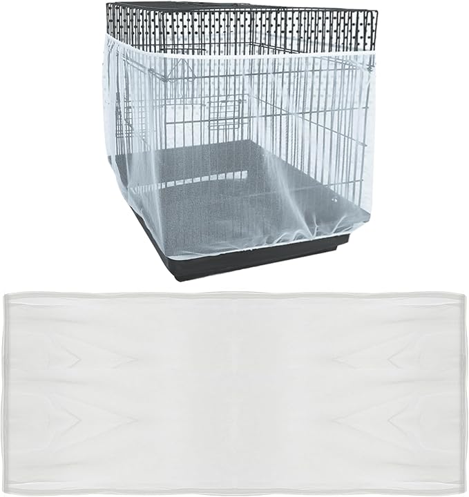 Adjustable Birdcage Seed Feather Catcher Bird Cage Net Cover Soft Skirt Guard Birdcage Nylon Mesh Netting for Parrot (118 x 39.4 Inch) (White)