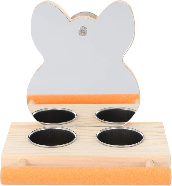 Parrot Mirror with Water Food Bowl or Bird Cage Feeding Wood Holder Cage Accessory Feeding Bowl Parakeet Toys for Parrots, Cockatiels, and Budgies