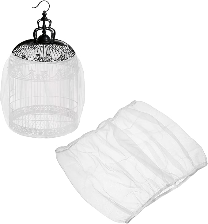 Bird Cage Seed Catcher, Bird Cage Net Cover Seeds Guard, Universal Birdcage Accessories, White, Circumference 43.3"-59.1", Height 15.7" for Parrot Cockatiel Enclosures