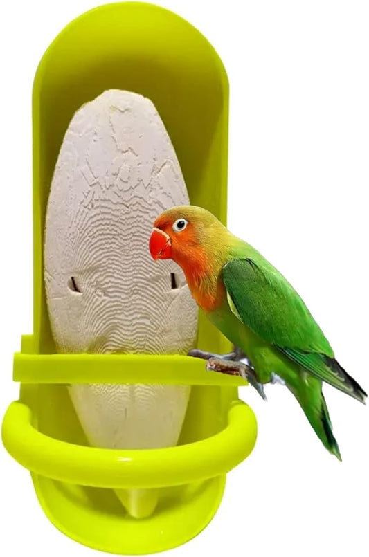 Bird Feeding Cup Rack Plastic Cuttlebone Holder Bird Cage Storage Bowl Stand Parrot Food Holder for Budgies Parakeet Cockatiel Conure Lovebird Color Randomly (with Cuttlebone)