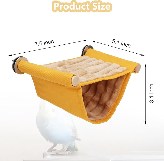 Wontee Hamster Plush Hammock Bird Hanging Bed Nest for Rat Squirrel Chinchilla Gerbil Guinea Pig Small Parrot Budgie Parakeet Lovebird Canary (S, Yellow)
