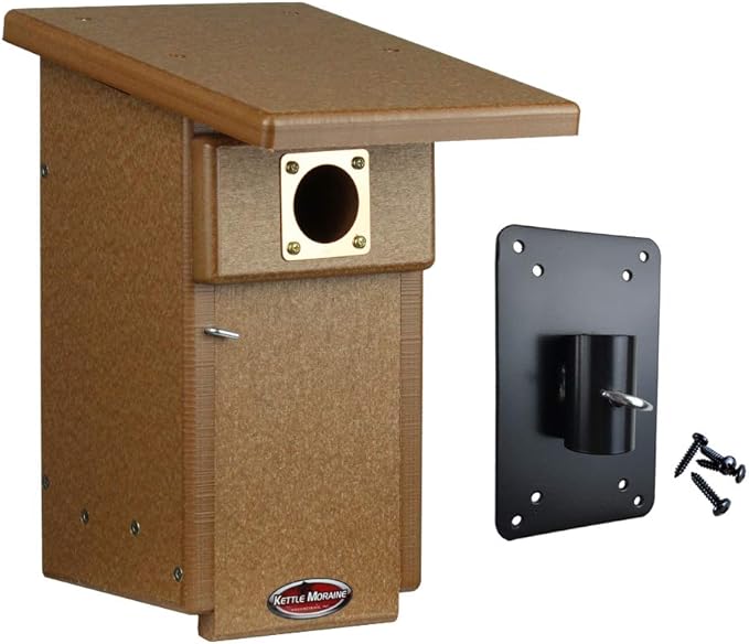 Kettle Moraine Eastern Bluebird Recycled Nest Box (Nest Box + Mounting Plate, Chocolate/Chocolate)