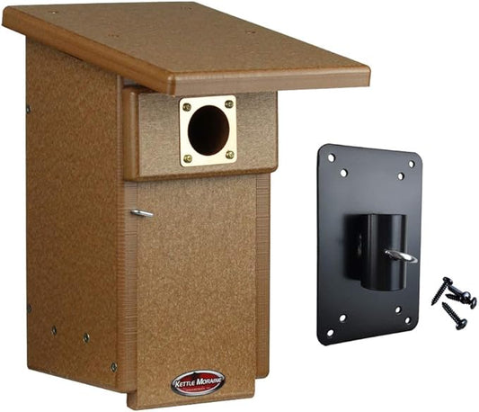 Kettle Moraine Eastern Bluebird Recycled Nest Box (Nest Box + Mounting Plate, Chocolate/Chocolate)
