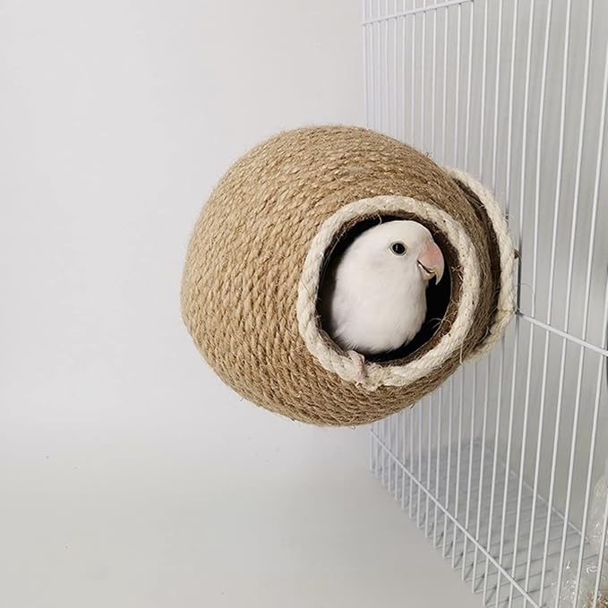 Nest for Birds Bird Nest House Natural Coconut Shell Simulation Birdhouse Grass Bird Hut Parakeet Nesting Box (Hemp Rope)