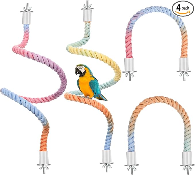 4 Packs Gradient Bendable Bird Rope Perches, Parrot Bird Perch Rope Stand for Cage Climbing Rope Toys Cotton Swing Climbing Rope Standing Bungee Toy for Parakeet Lovebirds Cockatiels Budgies