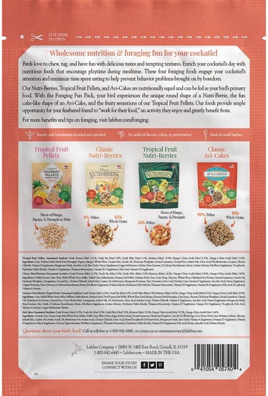 LAFEBER'S Foraging Fun Pack Pet Bird Food, Made with Non-GMO and Human-Grade Ingredients 5 oz (Cockatiel)