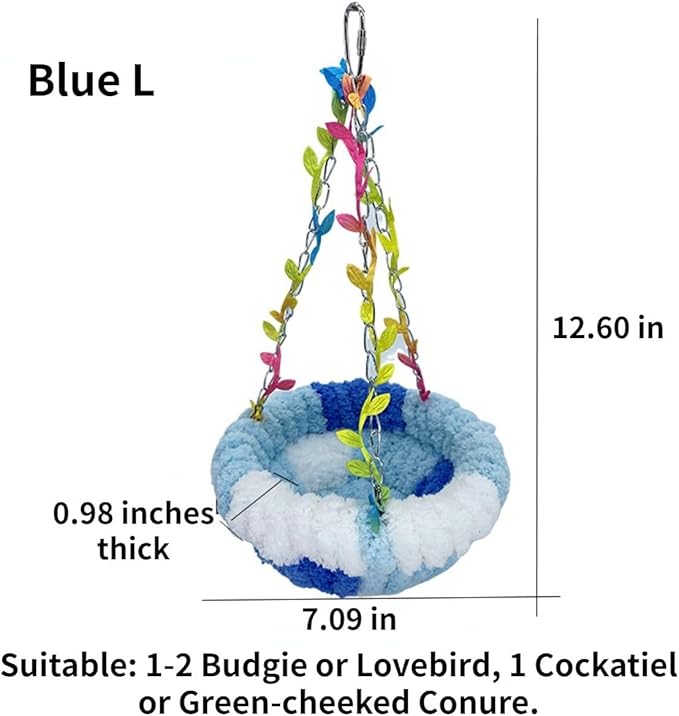 Bird Hammock Winter Warm Parrot Nest Bed Plush Snuggle Pet Cave Hammock Toy Parrot Cage Accessories (Blue,L)