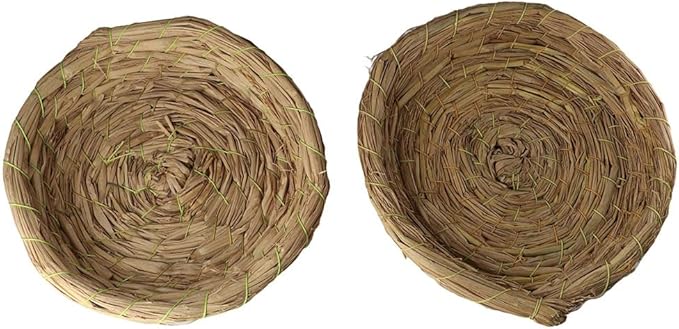 Kopida 2PCS Handmade Woven Flat Base Straw Bird Nest Parrot Bed Breeding Nest Hatch House Cage for Dove, Pigeon, Parrot, Rabbits, Hamster
