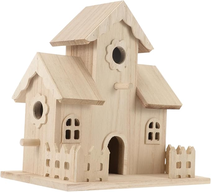 SUPVOX Solid Wood Bird Nest Hanging House 7.87X4.92X7.87 Inch Wooden Birdhouse for Garden Indoor Outdoor Decor Cozy Nest for Small Birds and Pets