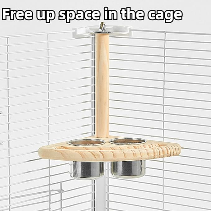 Bird Perch, Parrot Platform Wood Stand with Feeding Bowl Cups Bird Toys Parrot Cage Accessories for Parakeet Lovebird Cockatiel Conure Budgie Small Animals
