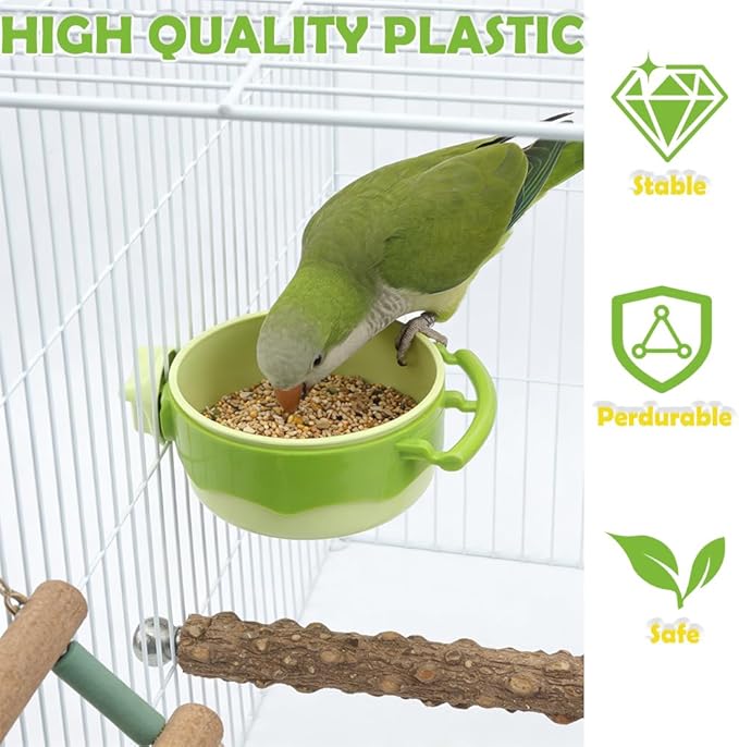 2 Pack Bird Cage Feeder Plastic Feeding Dish Detachable Components for Bird Parrot Parakeet African Grey Conure Cockatiel Lovebird (Green and Yellow)