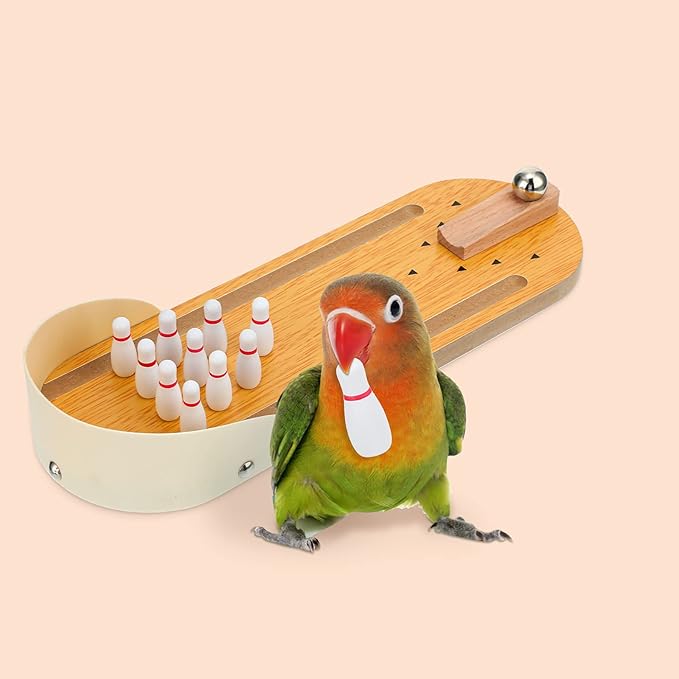 Skylety 10 Pcs Bird Training Toys Parrot Intelligence Accessories Include Bowling Basketball Toy Rings Shopping Cart Skateboard Bell Ball for Parakeet Cockatiel Macaw Parrot, Random Color