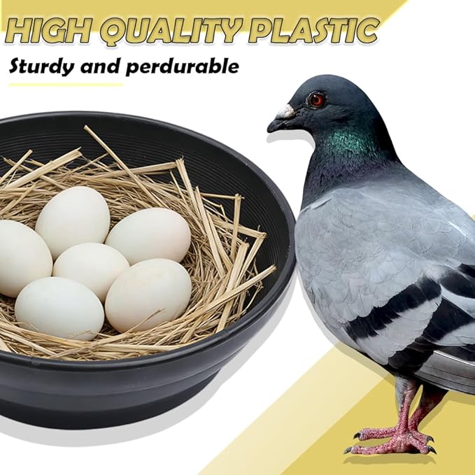 DQITJ 4 Pack Bird Nest Bowl Plastic Racing Pigeon Breeding Hatching Nest Box Birdcage Egg Basin for Pigeon Chicken Doves Quail Bird (Dia: 8.6 Inches, Black)