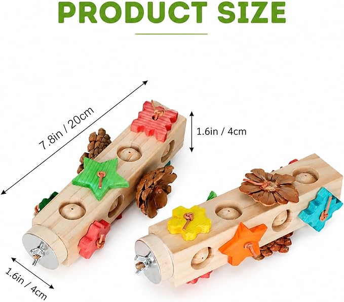 2 Piece Wooden Bird Perch Bird Toys, Wooden Parrot Toys, Birds Chew Toy Cage Accessories for Small to Medium Budgies, Cockatiels, Parakeet, Conures, Ideal for Beak-Grinding