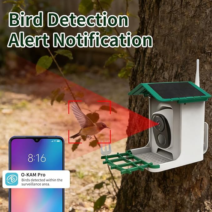 Smart Bird Feeder with Camera Solar Powered & AI Bi rd Identification, 3MP Ultra HD.2.4Ghz WiFi Bird feeders for Outdoors,2.1L Capacity, IP65 Waterproof,Mobile Remote Control,Full-ColorNight Vision