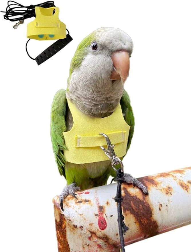 Bird Flight Harness Vest Parrot Flight Suit with Leash for Parakeets Cockatiels Conures Budgies, Bird Flying Clothes with Rope and Handle for Outdoor Activities Training (L,Yellow)
