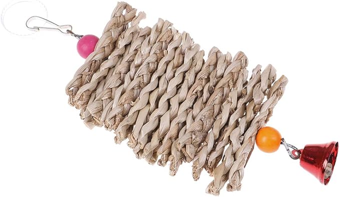 Parrot Bird Chewing Toys Dry Straw Natural Wooden Grass Chew Bite Hanging Cage Bell Swing Climb Chew Toys Parakeets,Cockatiels,Lovebirds Foraging Toys Bird Supplies