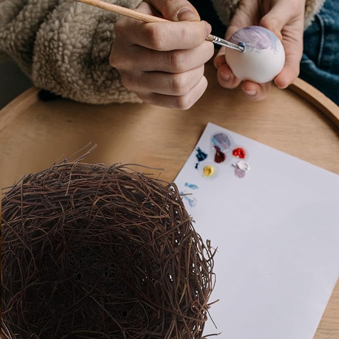 POPETPOP Artificial Rattan Bird Nest 5.9In – Hand-Woven Easter Table Accent for Rustic Wedding & Garden Decor, Country Style Craft Prop