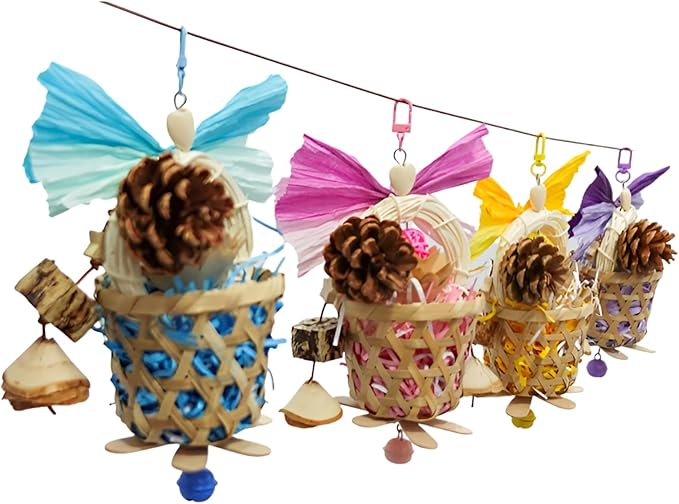 Bird Toys Foraging Shredder Hanging Toys Rope Perch with Bell Parakeet Toy Parrot Swing Climbing Standing Toys Bird Cage Accessories for Conure Cockatiel Budgies Lovebird, Yellow