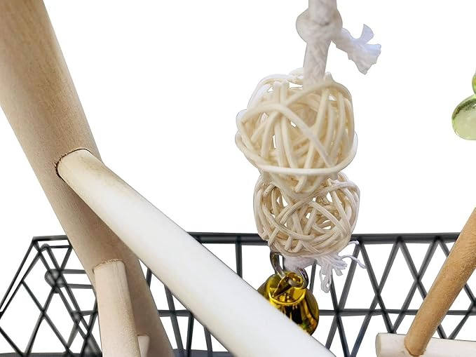 Hamiledyi Natural Wood Bird Play Gym for Small Birds, Parakeet Cockatiel Playstand with Perch, Ladder & Swing Toys for Cage Top(Style B)