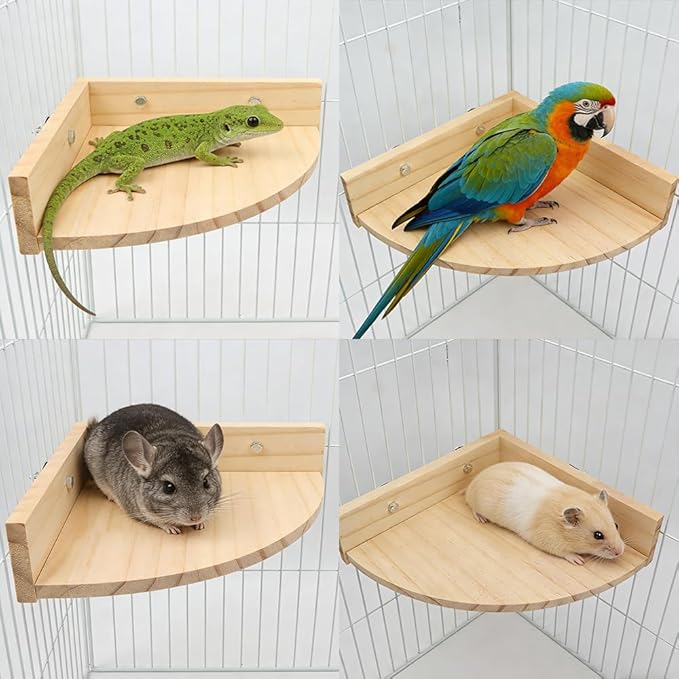 2 Pack Bird Wooden Perch Stand Platform Rack Rest Stand Toy for Bird Parrot Parakeet Conure African Greys Cockatoo Budgies Macaw Lovebird Finch Canary Hamster Gerbil Rat Mouse Cage Shelf Toy