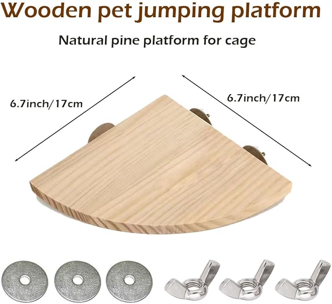 6.7Inch Flat Bird Perch, Smooth Polished Natural Pine Wood, Ruggedized Birdcage Platform, Fan-Shaped Corner Perches for Cage